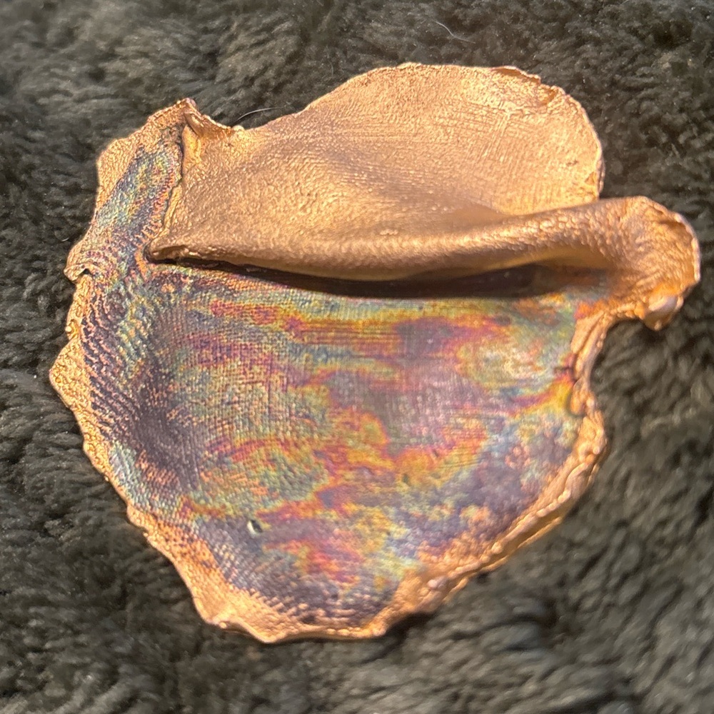 Vintage 1980s Gold Tone Iridescent Oil-Slick Abstract Brooch Pendant